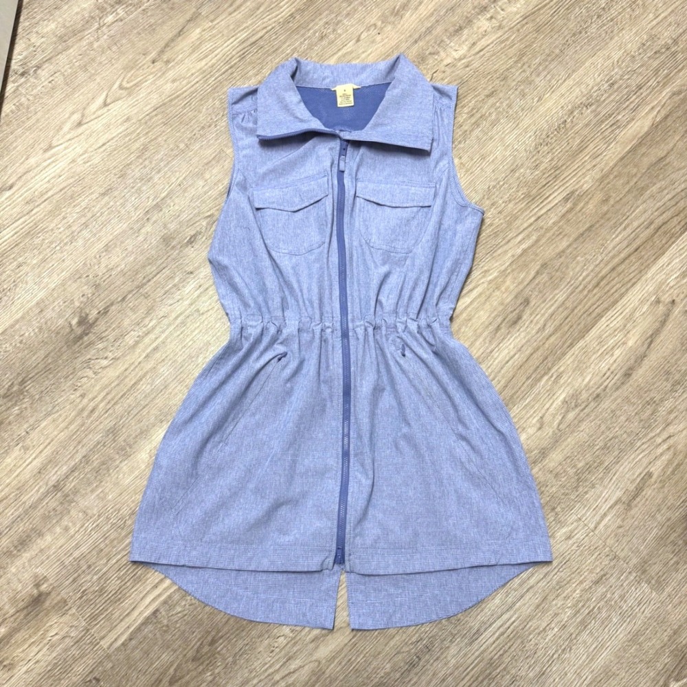Duluth Trading Co Sol Survivor Tunic Vest Blue Stripe Full Zip Utility Size S - Picture 1 of 8